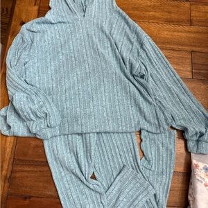 Cozy Ribbed Knit Two-Piece Set in Light Aqua
